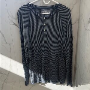 Faherty Men's Black and White Striped Long Sleeve Shirt